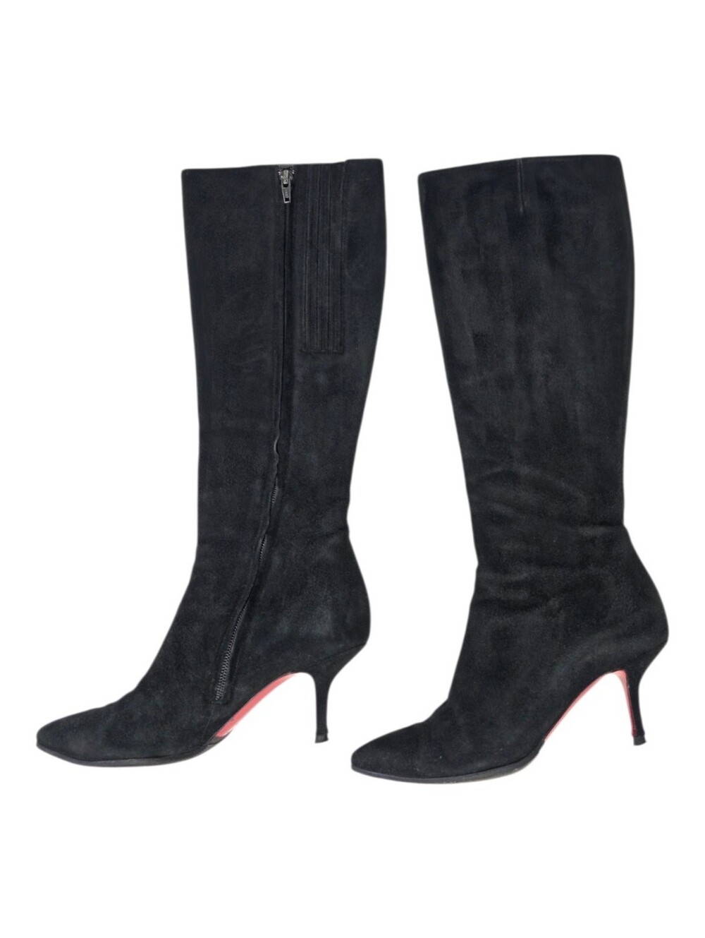 Vintage Christian Louboutin Black Suede Boots 36.5 Pointed Toe Kitten Heel 6.5